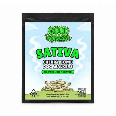 Good Grass Cherry Bomb Dog Walkers 10-pack kief coated, matte black bag