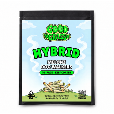 Good Grass Melonz Dog Walkers 10-pack kief coated, matte black bag