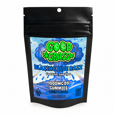 Blazing Blue Razz 1000mg D9 THC Gummies bag