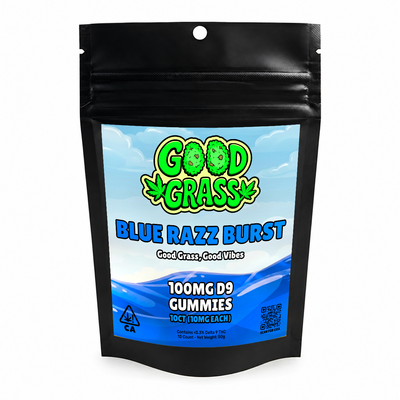 Blue Razz Burst 100mg D9 THC Gummies bag