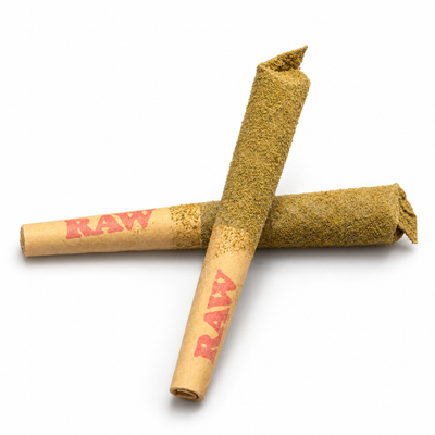 Two Melonz kief coated dog walker mini pre-rolls