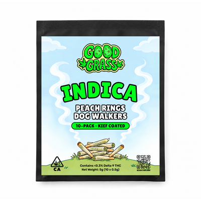 Good Grass Peach Rings Dog Walkers 10-pack kief coated, matte black bag