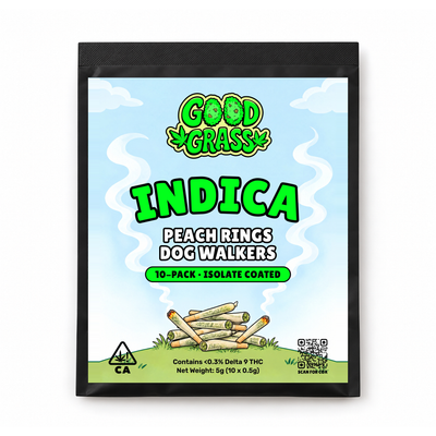 Good Grass Peach Rings Isolate Dog Walkers 10-pack THCa isolate coated, matte black bag