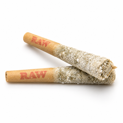Two Peach Rings THCa isolate coated dog walker mini pre-rolls